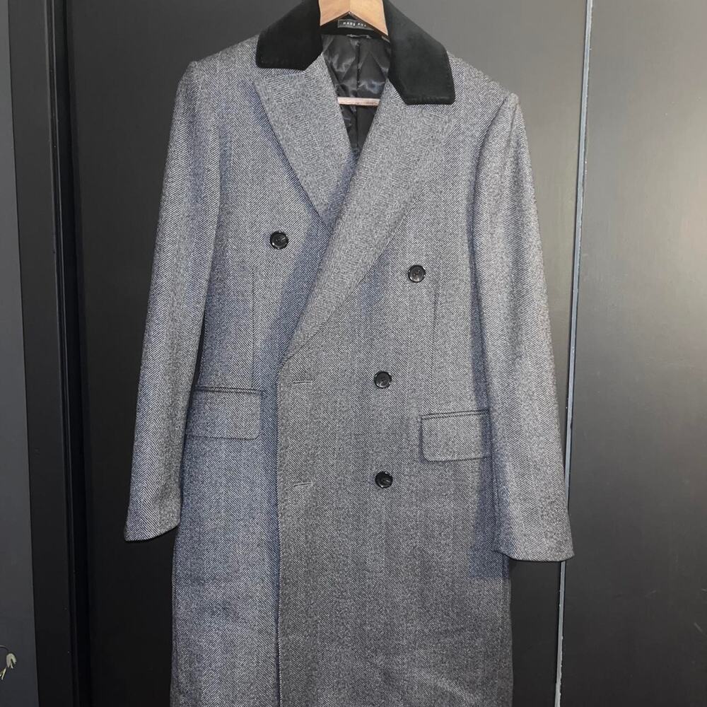 Indochino Double Breasted Overcoat Grey/Black 36R